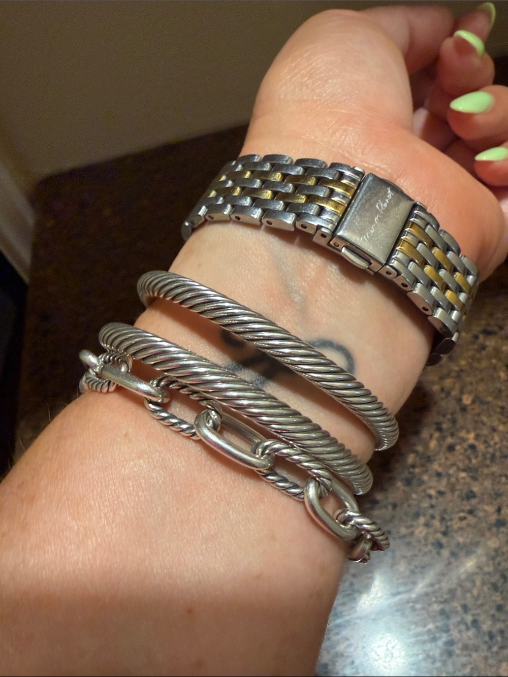 David Yurman Silver Cable Cuff Bracelet with yellow brown stones - Picture 7 of 7